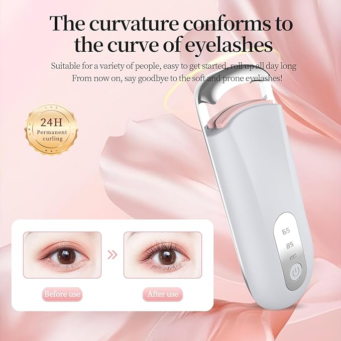 Hsenowi Heated Eyelash Curler for Natural Lashes 2 Level Adjustable Temperature Mini Electric Lash Curler Fast 3 Second Heat Up 24 Hours Long Lasting Curl (Pink Purple)