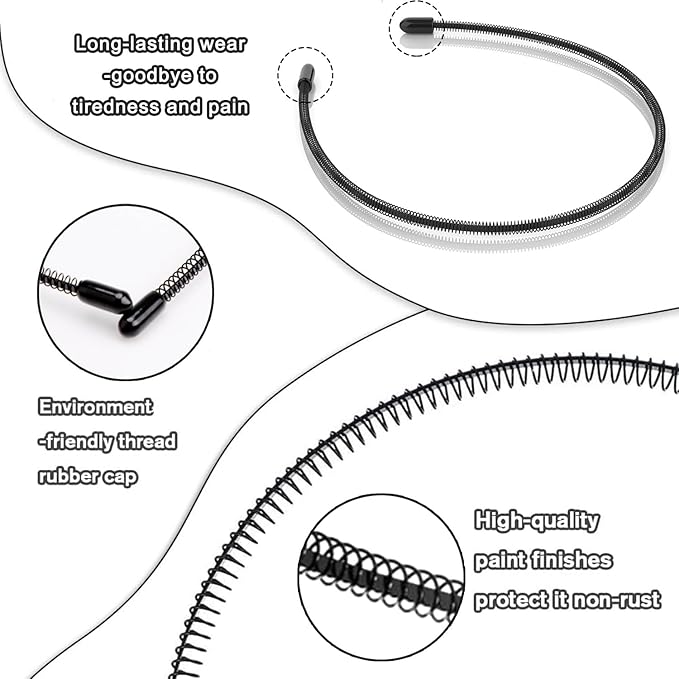 Metal Headband for Men, Adjustable Wavy Hair Band, Classic Wire 10 Pcs