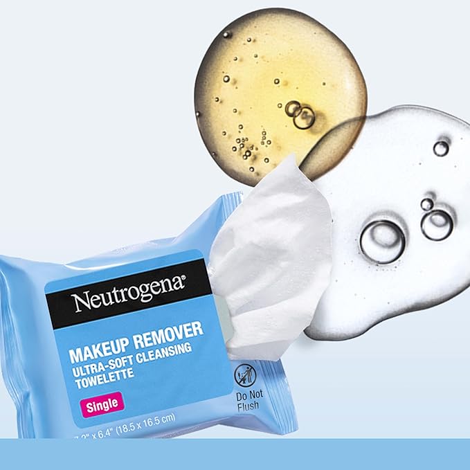 Neutrogena Makeup Remover Towelettes for Face with Micellar Water Daily Alcohol-Free Gently Removes Oil Dirt and Waterproof Makeup in a Simple Fully Plant-Based Cloth, 25 ct