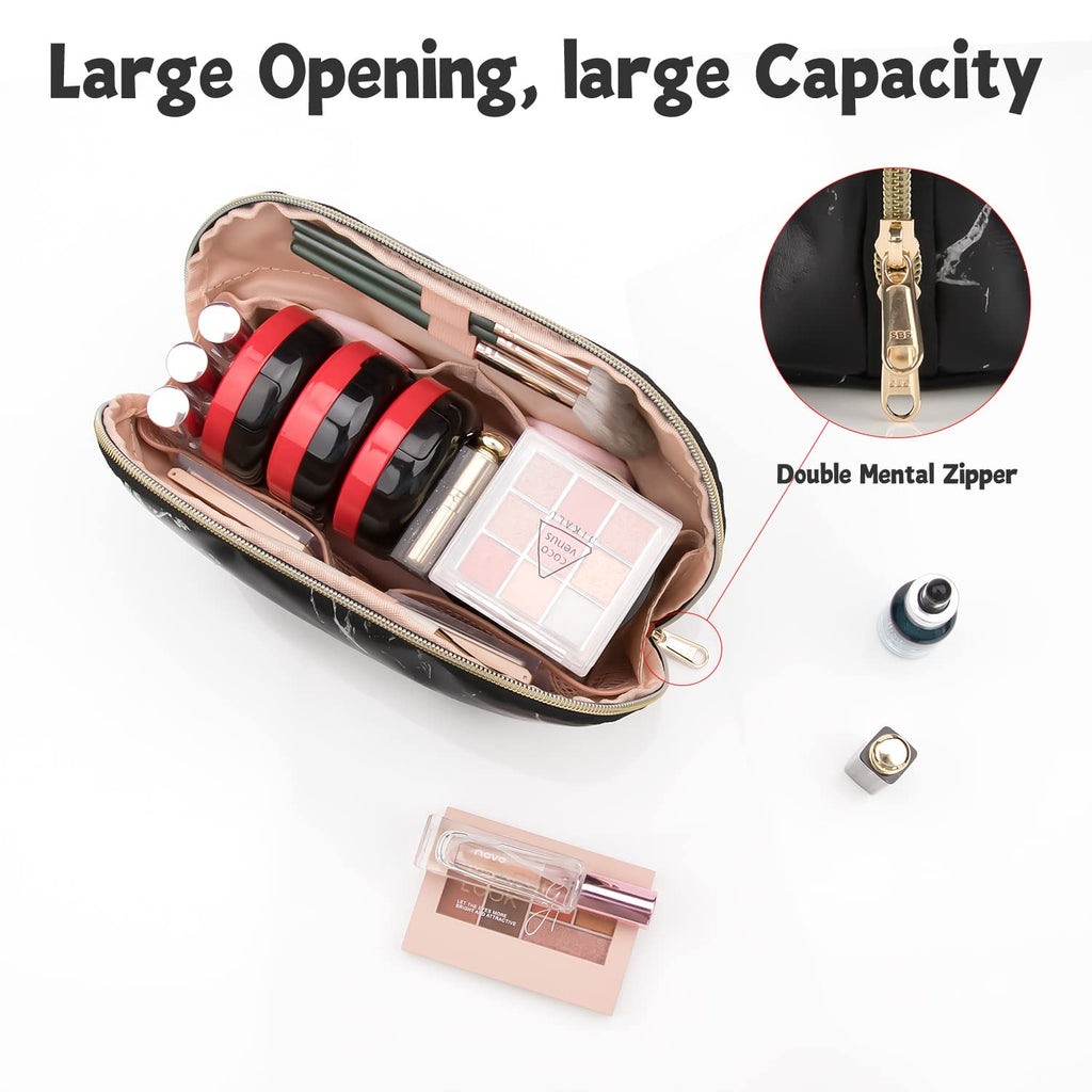 Ethereal Large Cosmetic Bag, Marble Black Travel Makeup Bag Waterproof Makeup Organizer Bag Portable Makeup Bag Purse Small Toiletry Bag for Women