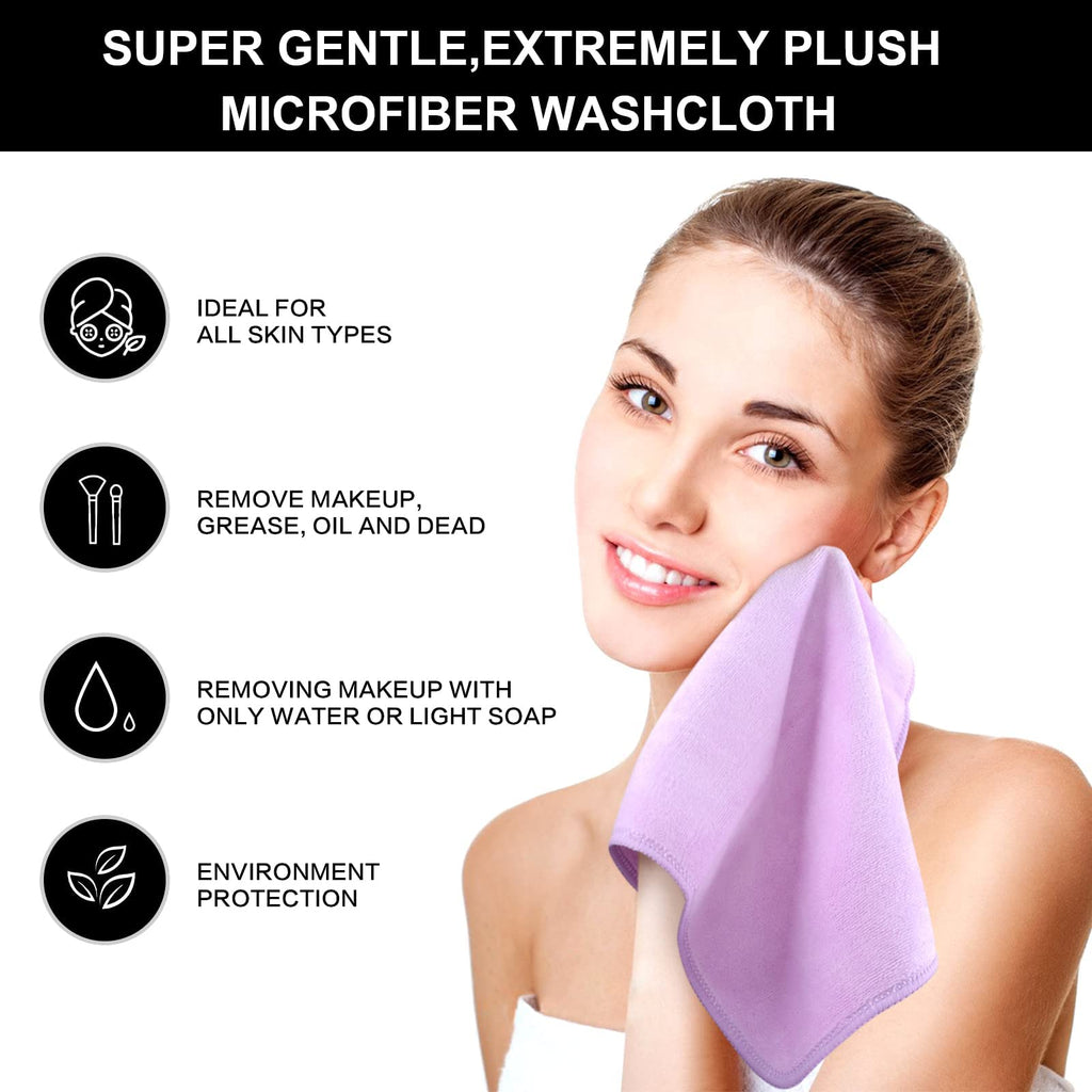 SINLAND Microfiber Facial Cloths Fast Drying Washcloth 12inch x 12inch Light purple 6 pack