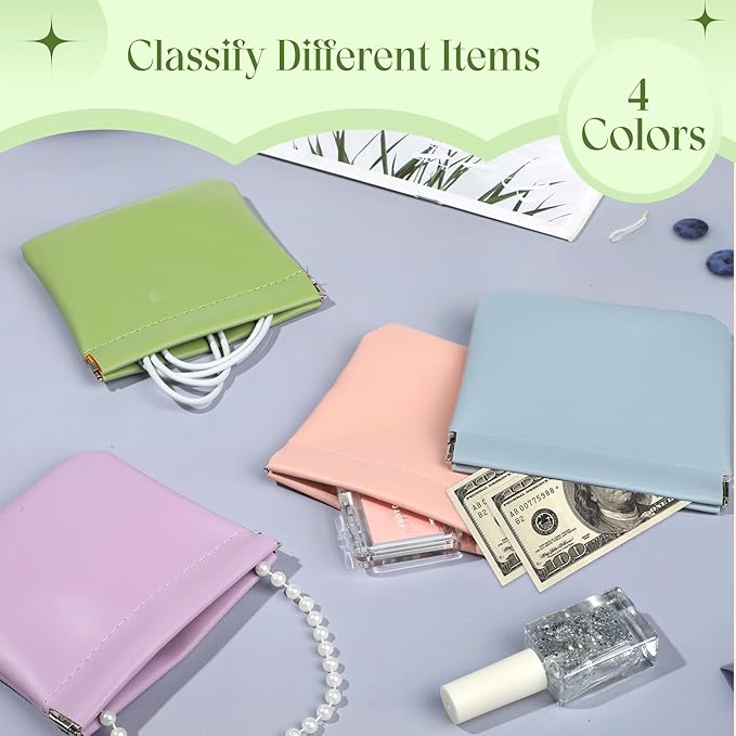 ISKYBOB Small Pouches for Purse Organization, 4.7in Self-Closing Snap Makeup Bag Small Purse Pouch for Cosmetics, Lipstick, Portable Travel Makeup Jewelry Organizer(Macaron)