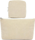 Fammart Corduroy Makeup Bag, Travel Cosmetic Bag Organizer Toiletry Bag Make Up Bags with Zipper & Compartments for Women Girls, 2PCS