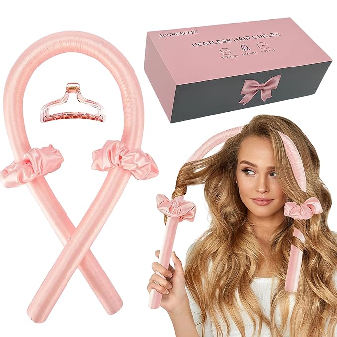 Heatless Curling set,Silk Curls Rod Headband,No Heat Rollers to Sleep in Overnight,Satin Hair Curlers for Long and Medium Hair(Pink)
