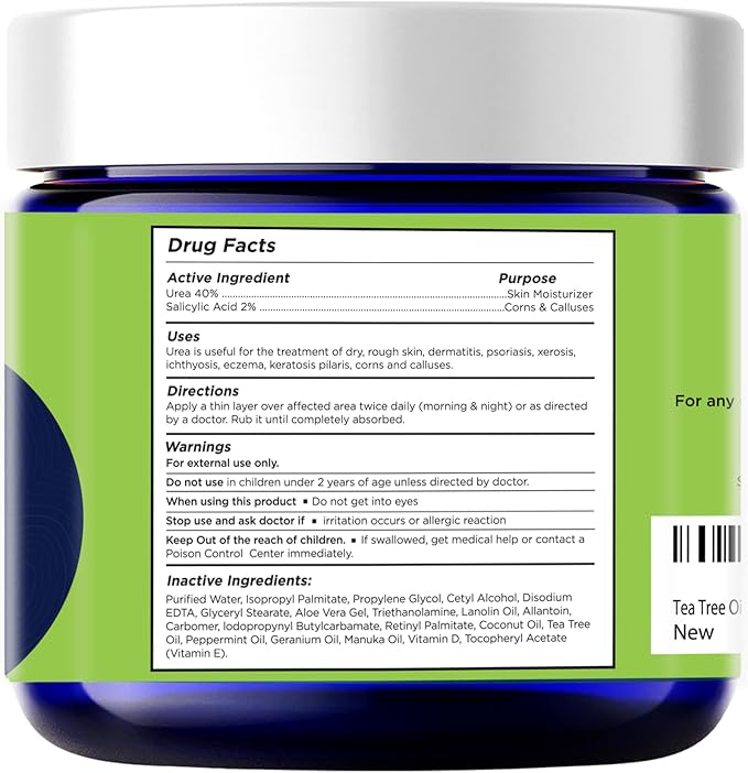 FOOT CURE Tea Tree Oil Foot Cream - Moisturizing Athletes Foot Care for Dry Cracked Feet Cream - Heel & Callus Removal, Toenail Treatment, Ringworm Itchiness Relief - Foot Cream, 2 Ounce (Pack of 1)