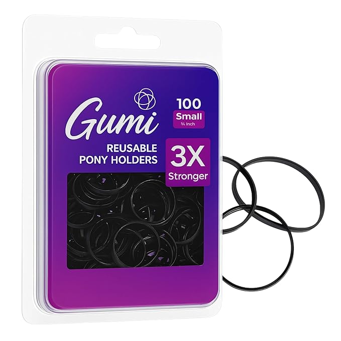 Hair Elastics - Ouchless No Damage Elastic Hair Bands (Black - Small)