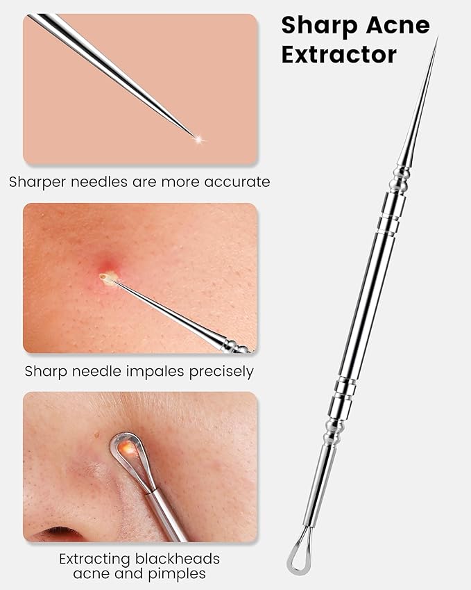 Pimple Popper Tool Kit - Boxoyx 6 Pcs Pore Prep Blackhead Remover Comedone Extractor Kit with Box for Quick and Easy Removal of Pimples, Blackheads, Zit Removing, for ehead,Facial and Nose (Silver)