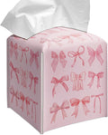 Grace Yonks Cute Tissue Box Cover Square - Allover Pink Bow Design 5.2" PU Leather Holder for Vanity, Desk, or Bathroom Counter - Cube Case for Facial Tissues(009)