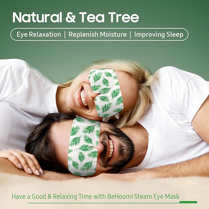 BeHoomi 20 Packs Steam Eye Mask, Heated Eye Mask Warm Compress for Eyes, Disposable Self Heating Steam Mask for Home, Sleep, Spa, Travel Essentials & Relaxation Gifts for Women (Tea Tree)