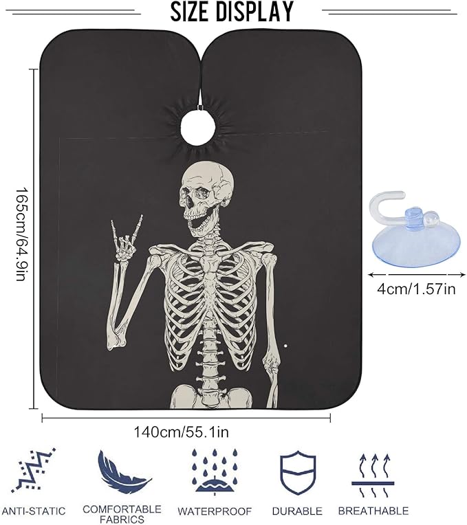 Visesunny Barber Cape - Funny Human Skeleton Polyester Hair Cutting Salon Apron - Anti-Static, Water-Resistant Shaving Cloth