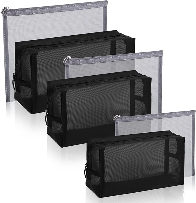 Boao 6 Pieces Mesh Makeup Bags Mesh Cosmetic Bag Portable Travel Organizing Zipper Pouch Toiletries Makeup Pouches for Home Office Travel Accessories(Classic Colors)