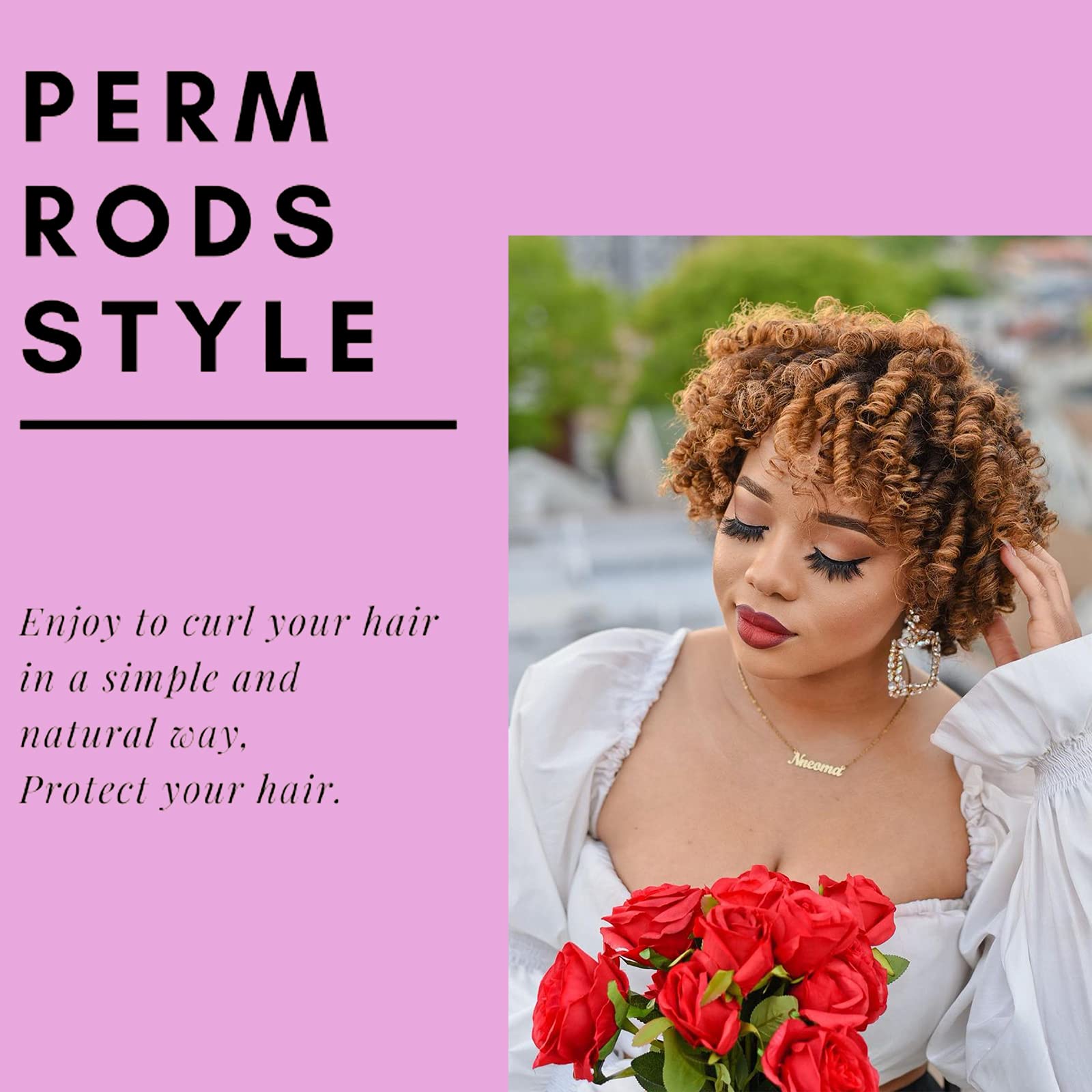 Perm Rods for Natural Hair, 60 pcs Medium Size Hair Rollers for Long Short Hair Styling Tool Hair Curlers