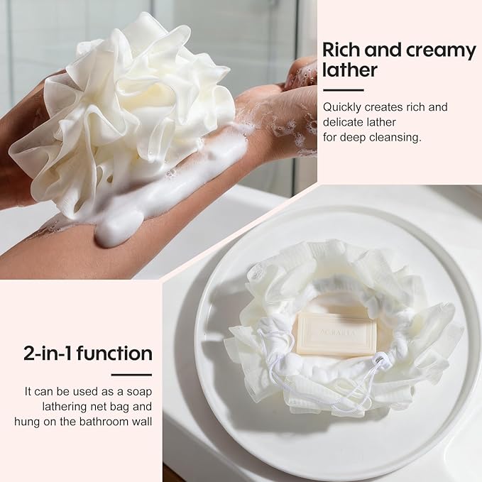NVTED Bath Tools Set, 5 PCS Loofah Washcloth Combo 2-in-1, Suction Cup Bath Ball，Silicone Body Bath Brush with Waterproof Cosmetic Bag, for Body Wash and Smooth Skin