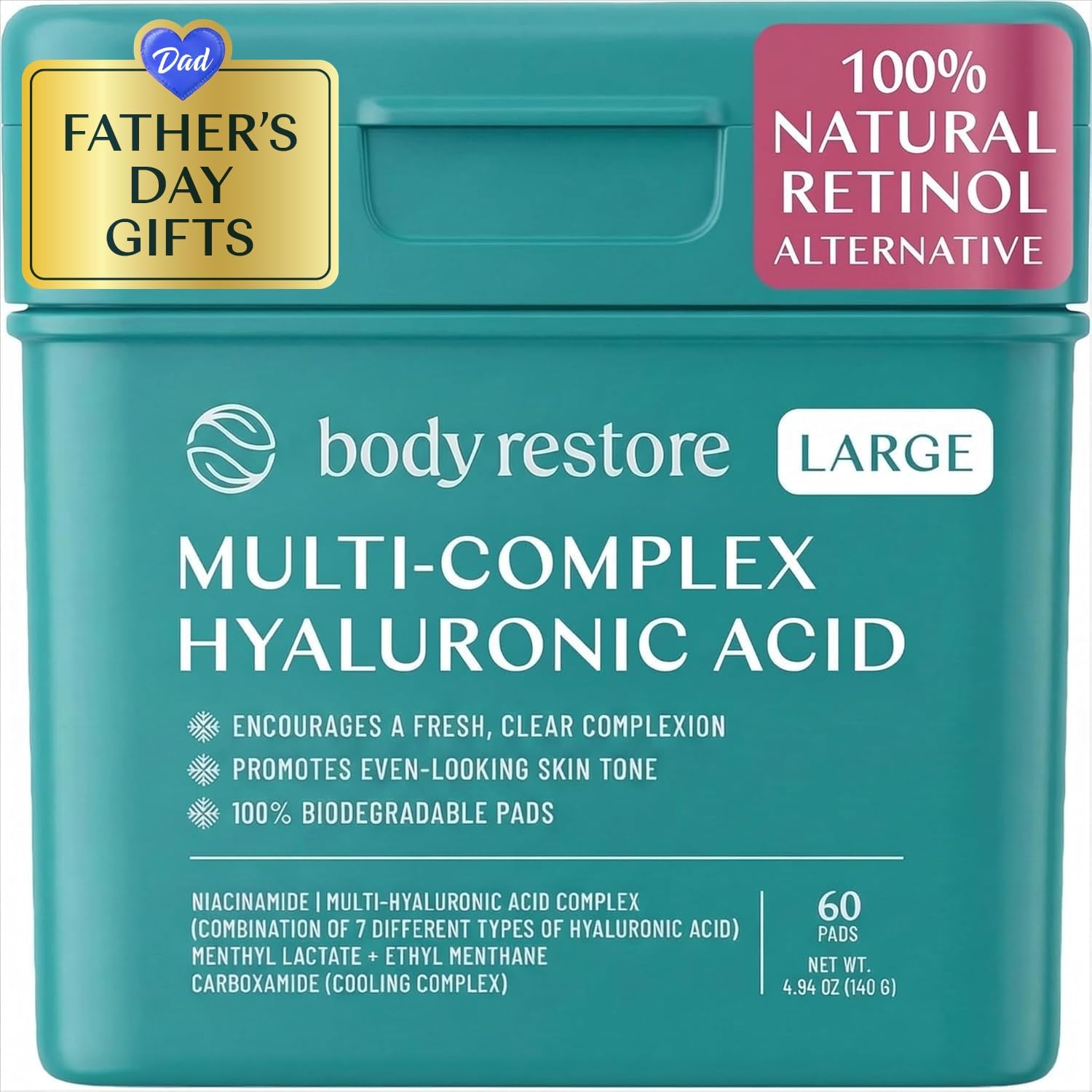 Body Restore Niacinamide Cooling Jelly Toner Pads – Fathers Day Gift for Dad, Korean Skin Care, Face Wipe with Hyaluronic Acid, Birthday Gifts for Women and Men – Cooling Jelly