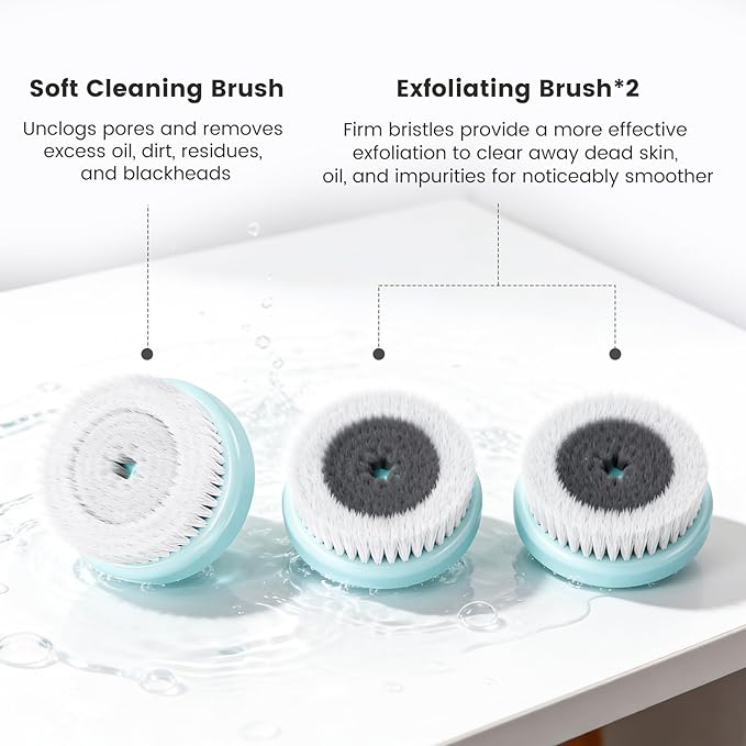 Facial Cleansing Brush with Dual Rotating, Electric Face Scrubber, 3 in 1 Facial Brush Skin Cleansing for Deep Cleansing, 3 Speeds, Waterproof Face Cleanser Brush for Men Women, Soft Exfoliator