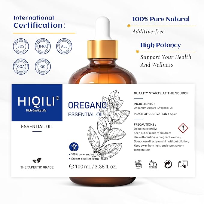HIQILI Oregano Essential Oil for Diffuser,Skin & Home Cleaning