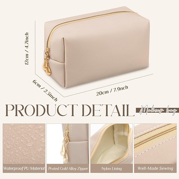 Kigeli Aesthetic Makeup Bags PU Leather Cosmetic Pouches Waterproof Plain Toiletry Bags Makeup Pouches Bulk for Women Party Gift Travel Storage Organizer(Nude Color,7.1 x 2.8 x 4.3 in)