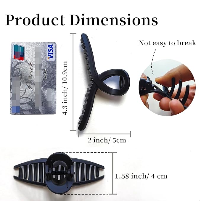 Nalodu Hair Claw Clips Large 4 Inch No Slip Big Matte Shiny Butterfly Clip Clamp Assorted Colors for Thin Fine Thick Hair Women and Girls, 4 Pack