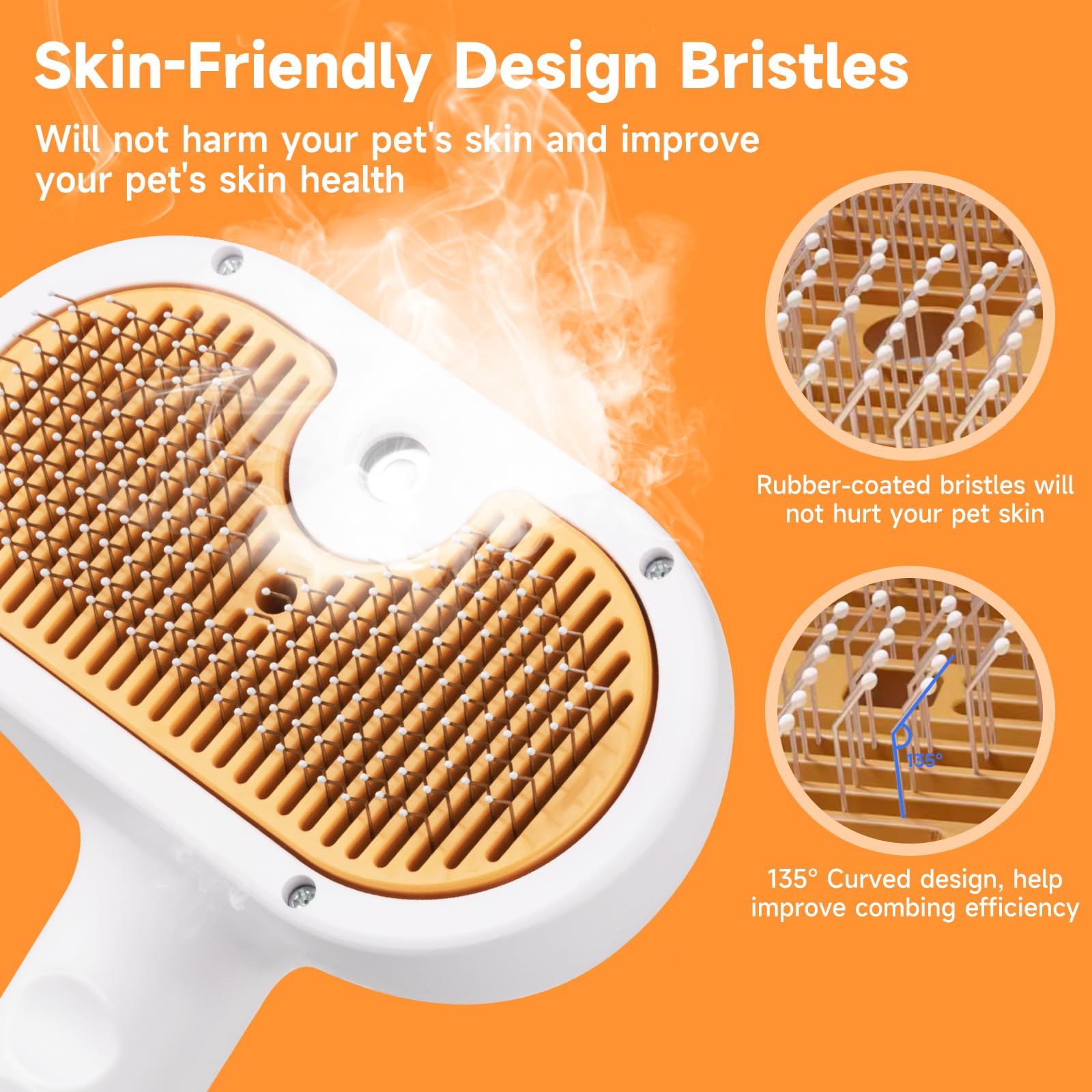 Pet Steam Brush for Dog & Cat Includes Waterless 2*Shampoo