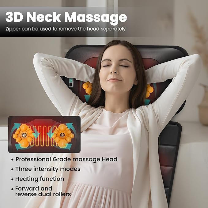 DOPICT Massage Mat, Detachable Neck Massager, Full Body Vibration Heating, Massage Pad with 10 Vibrating Motors and 9 Speed Settings for Home Office Use, Gift for Men Women Parents,Black