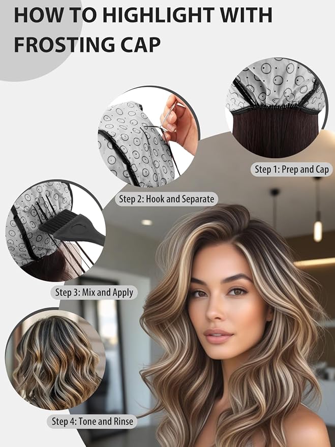 YOOVR 19PCS Hair Bleach Highlighting Kit with Hair Dye Brush and Bowl Set Color Whisk, Highlight Frosting Cap with Hook, Gloves Capes, Home Use Salon Tools for Hair Bleaching Coloring Dying (Black)