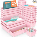 SpaceHacks 25 PCS Plastic Drawer Organizer Set, 4-Size Versatile Organizer Trays & storage Bins for Makeup, Jewelry, and Gadgets in Bathroom, Bedroom and Office, Pink