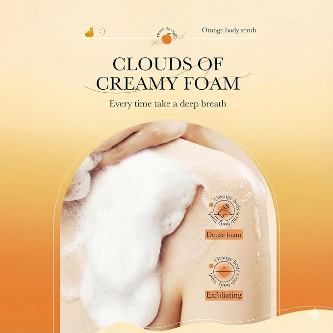 Wayfengli Orange Exfoliating Body Wash - [300ml] Vitamin C Brightening Shower Gel with Natural Scrub - Citrus Scented Mild Body Scrub for Glowing Skin & Roughness - Refreshing Daily Cleanser