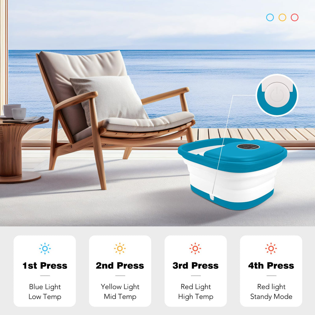 KNQZE Collapsible Foot Spa Bath with Heat & Bubble, Foot Soaking Tub with Timer and Red Light, 16 Rollers & Pumice Stone, Enjoy Warm Water Foot Bath, Gift for Wife and Mom, Blue