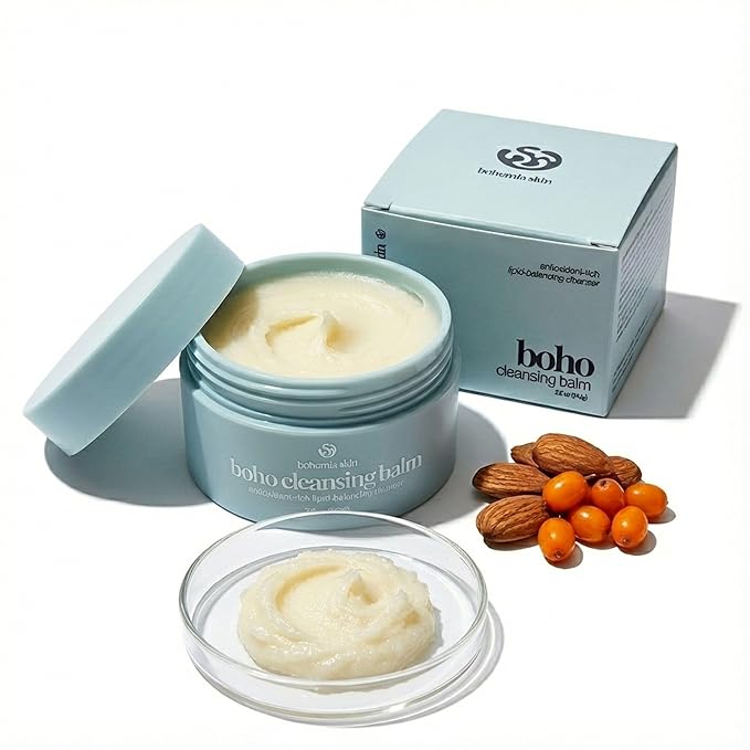 Boho Cleansing Balm - Hydrating Makeup Remover with Manuka Honey & Sea Buckthorn - Facial Cleansing Balm for Sensitive Skin - Removes Waterproof Makeup, Mascara & SPF - Travel Size Balm Cleanser 2 oz