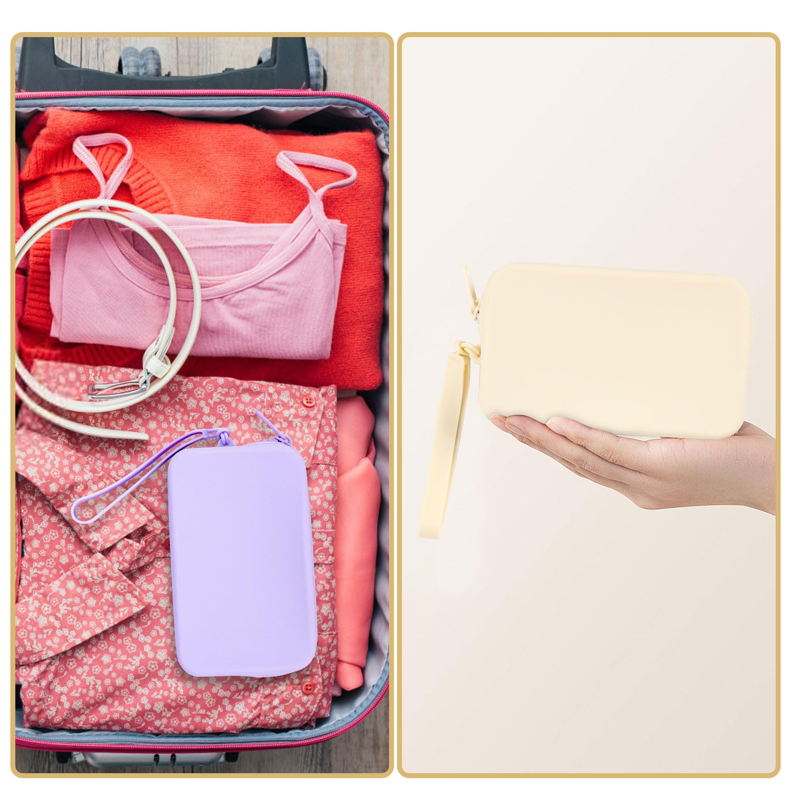 Silicone Period Bags, 2 Pcs Tampon Pouch with Zipper and Handle, Sanitary Napkin Holder for Purse, Keeping Discreet Feminine Products