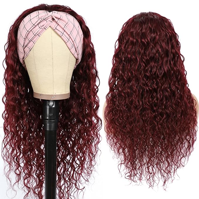 Aiterina Headband Wig deep wave human hair wigs for Black Women Brazilian Remy Hair Glueless Non Lace Front Wig 150% Density (14 inch, 102J)