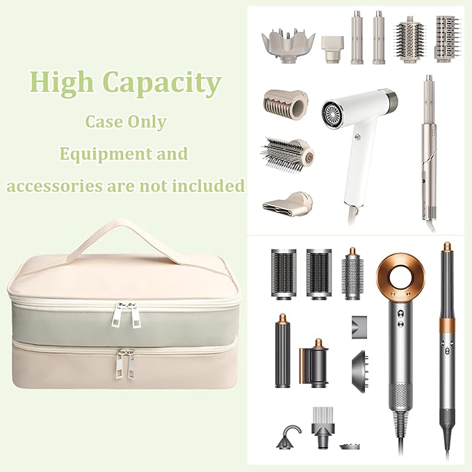 Sambois Travel Carrying Case for Shark Flex Style, Double Layer Storage Case for Shark SpeedStyle Hair Dryer Attachments, Waterproof PU Leather Organizer Bag for Shark Airwrap Styler (Gray&White)