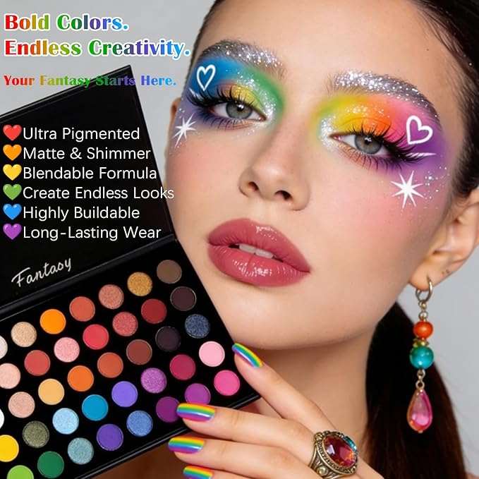 UCANBE Highly Pigmented Eye Makeup Palette, Matte Shimmer Metallic Eyeshadow Pallet Long Lasting Blendable Natural Colors Make Up Eye Shadows Cosmetics Gift Kit