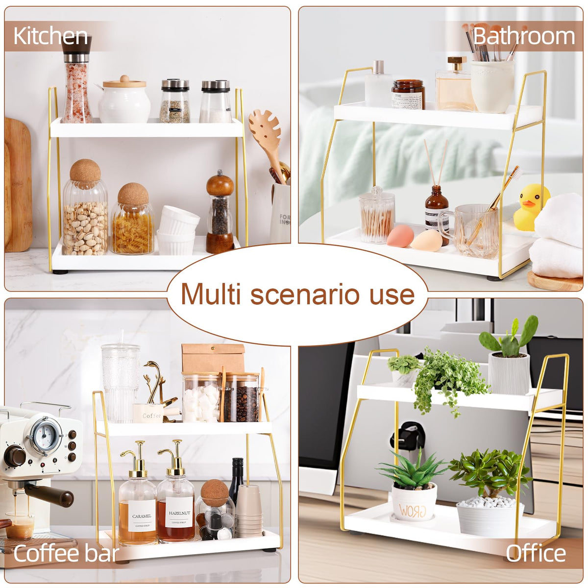DWTS 2 Tier Wood/Gold Metal Coffee Station Organizer,Coffee Bar Accessories