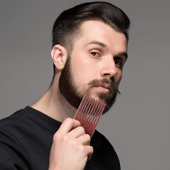 Patelai 2 Pcs Wooden Beard Pick Afro Beard Comb Wood Hair Pick Long Tooth Detangling Comb for Men Women
