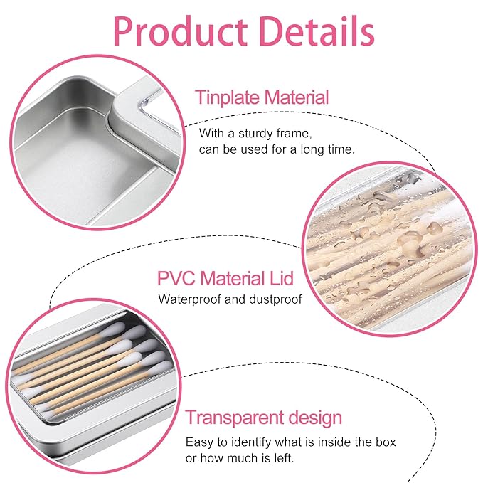 Shimmeroo 2PCS Metal Cotton Swab Holder, Portable Small Floss Pick Holder, Reusable Empty Metal Cotton Ball Case with Dust Lid for Travel Swabs Hair Ties Floss