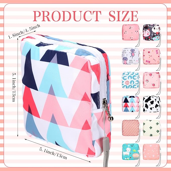Paterr 12 Pcs Sanitary Napkin Storage Bag Set Including Portable Period Pouch Hand Wrist Strap Lanyard String Holder Tampons Holder Pouch First Period Gift for Purse Teen Girls (Chic Style)