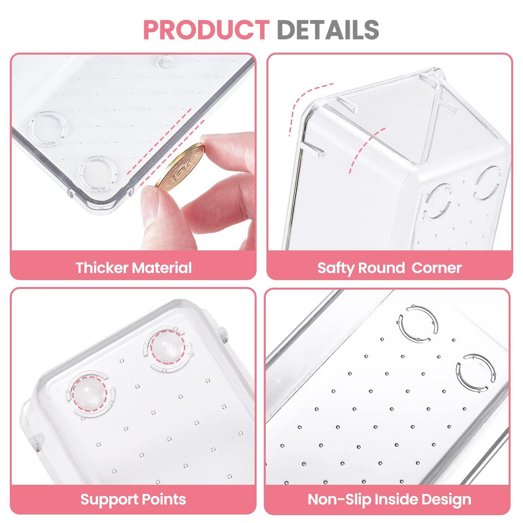 HOUSE DAY Makeup Drawer Organizer Trays 17 PCS, 4-Size Clear Drawer Organizers with Silicone Pads, Vanity Organizers and Storage, Non Slip Plastic Drawer Organizer for Desk, Bathroom, Kitchen, Office