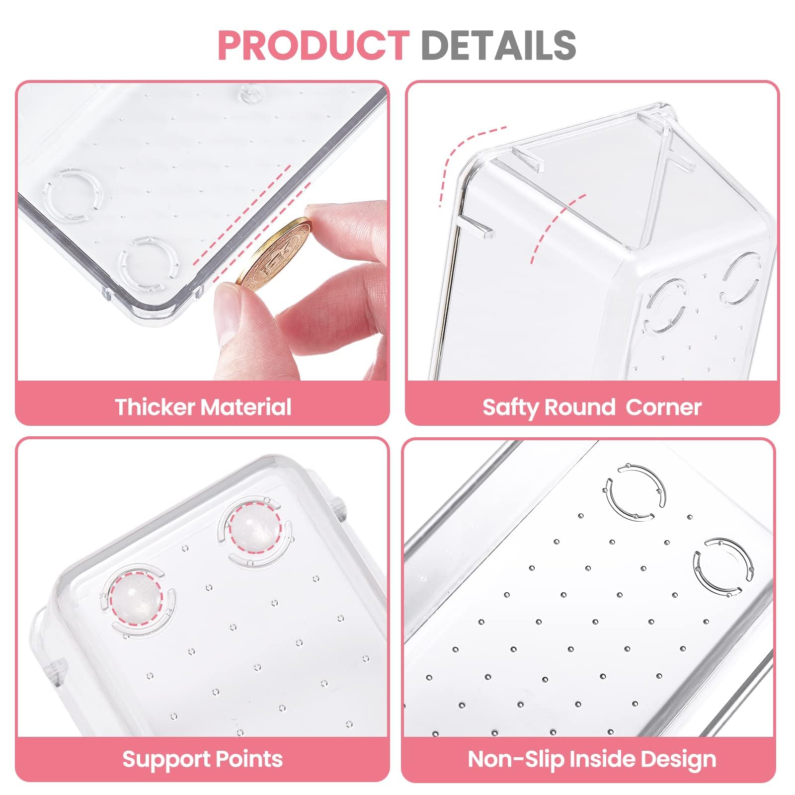 HOUSE DAY Makeup Drawer Organizer Trays 17 PCS, 4-Size Clear Drawer Organizers with Silicone Pads, Vanity Organizers and Storage, Non Slip Plastic Drawer Organizer for Desk, Bathroom, Kitchen, Office