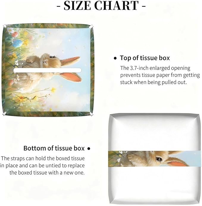 Buuny Tissue Box Cover Easter Leather Tissue Box Holder Square Facial Paper Organizer Dispenser for Bathroom Kitchen Bedroom Vanity Countertop Night Stands
