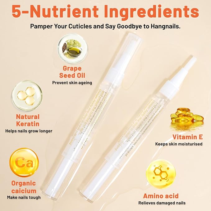 Meschett 2PCS Cuticle Oil Pens for Nail Care, Moisturizing Nail Oil Pen with Soft Brush, Hydrating Cuticle Oil for Dry Nails & Cuticles (Osmanthus flowers & Jasmine Flavor)