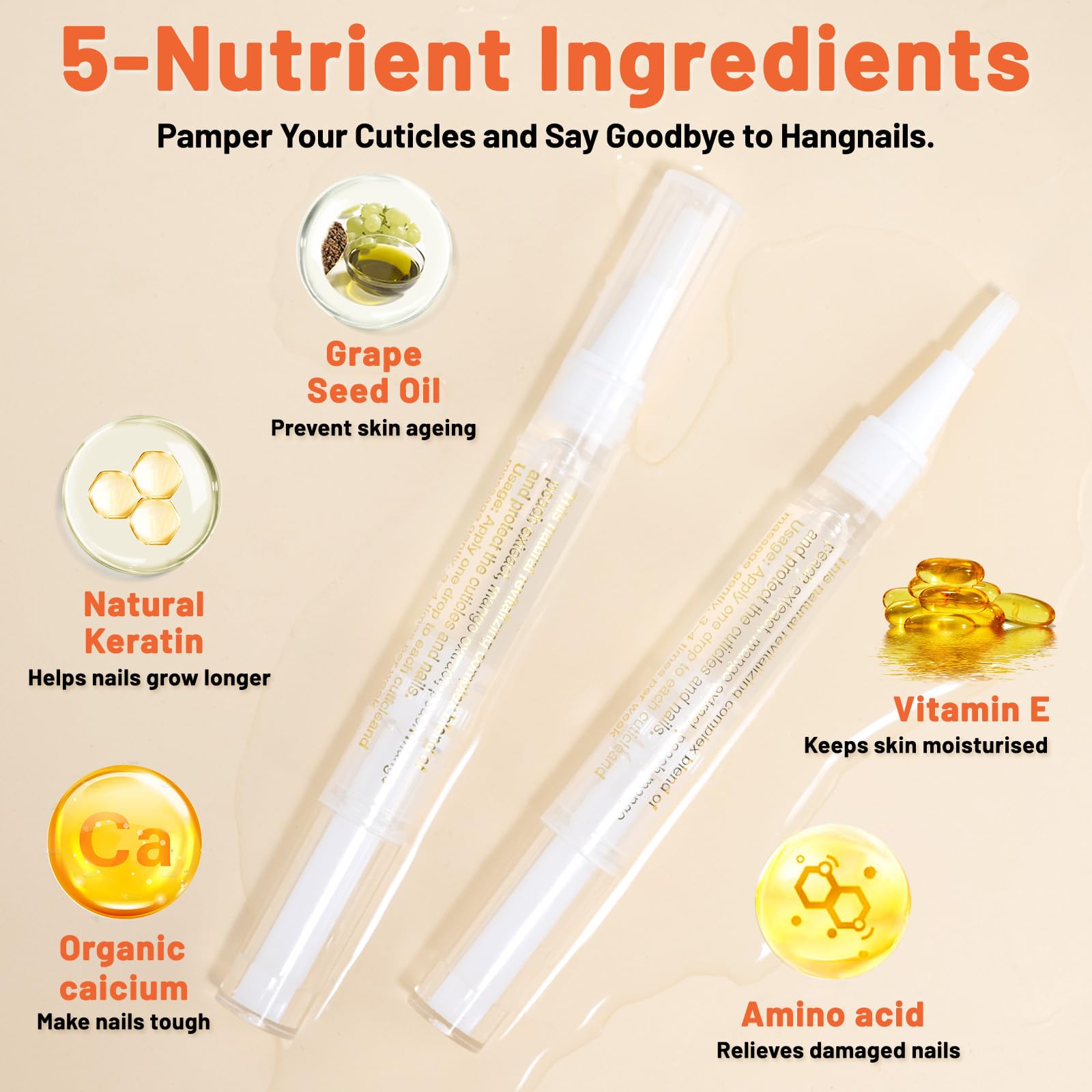 Meschett 2PCS Cuticle Oil Pens for Nail Care, Moisturizing Nail Oil Pen with Soft Brush, Hydrating Cuticle Oil for Dry Nails & Cuticles (Osmanthus flowers & Jasmine Flavor)