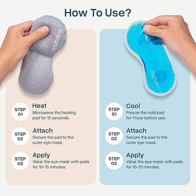 MyHalos 2-in-1 Hot & Cold Gel Eye Mask - Cooling Eye Mask for Puffiness, Fine Lines, Sinus Relief & Stye, Migraine, Puffy, Heated, Cold Ice Face Pack Compress Freezer