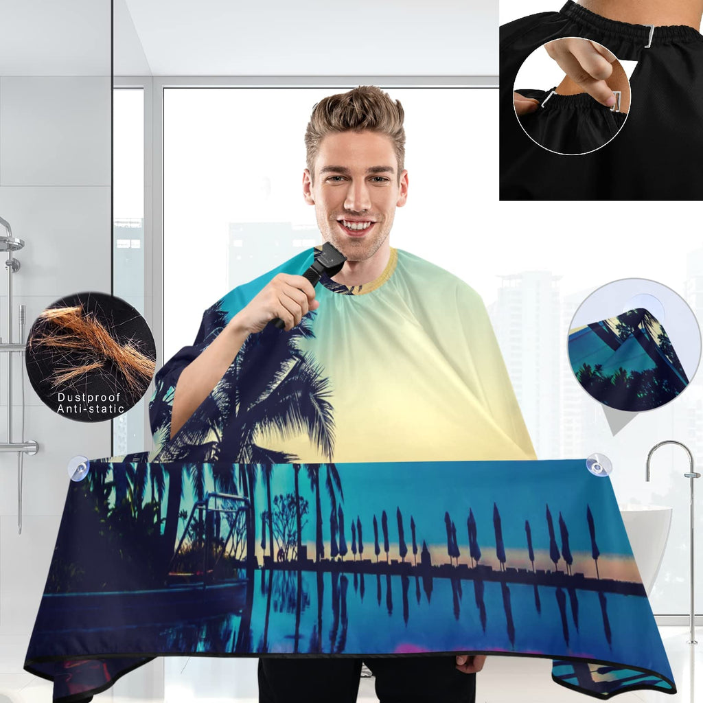 Visesunny Barber Cape - Silhouette Palm Tree Colored Pattern Polyester Hair Cutting Salon Apron Anti-Static Haircut Water-Resistant Shaving Cloth Beard Shaving Bib Hairdressing Cape