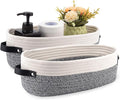 Oradrem 2 Pack Small Cotton Rope Woven Basket Toilet Paper Baskets for Organizing Decorative Basket for Boho Decor Small Storage Basket 13"x5.9"x4" Variegated Gray&White