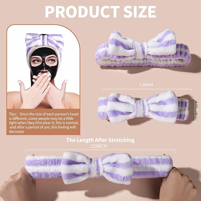 Teenitor 5pcs Makeup Headband with Removable Bow, Spa Headband for Washing Face for Teen Girls Women, Gifts Basket for Teens Girls Party, Skin Care Washing Hairband