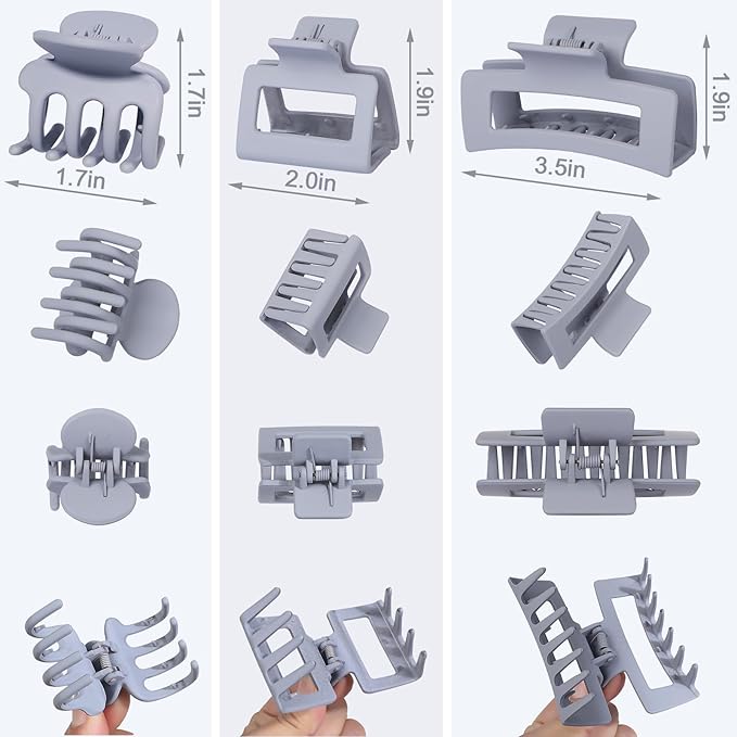 SMKSL 3 Styles Hair Clips for Women Small Medium Big Claw Clips for Thin Thick Hair 12 Pcs Hair Claw Clips Hair Clips Combination Hair Accessories for Women (Grey)