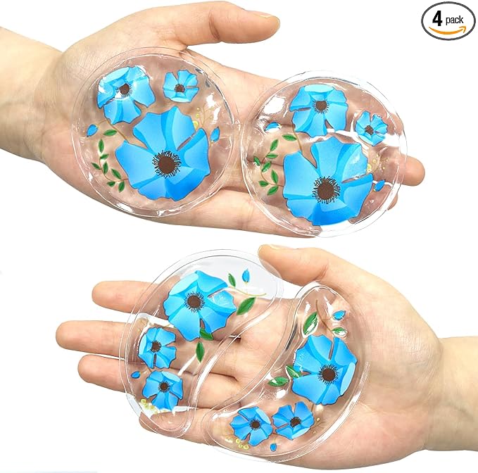 4PCS Gel Eye Ice Pack Set, Cold & Hot Compress, Reusable Cooling Gel Pads for Strain Relief, Swelling, Dark Circles, Redness, Puffy Eyes, Surgery Recovery (4 Blue flowers)