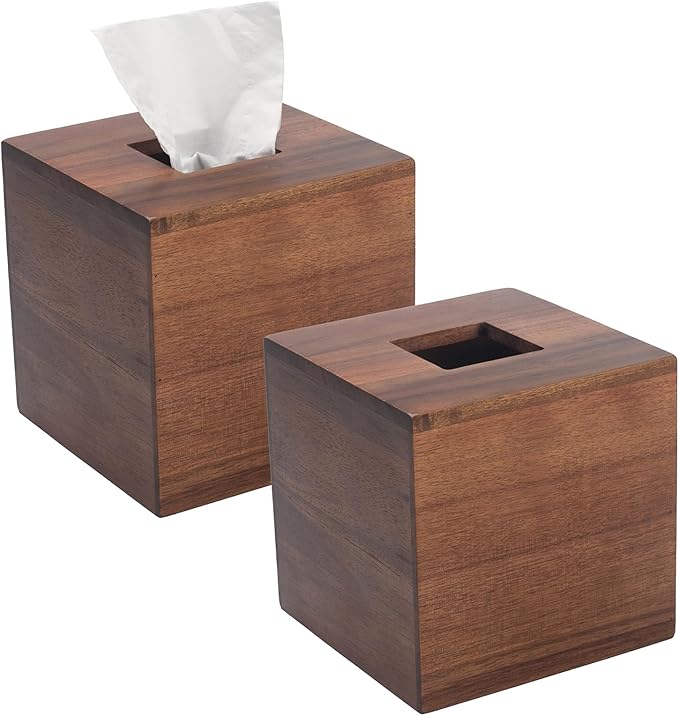 Tissue Box Cover, Square Tissue Box Holder, Acacia Wood Facial Paper Holder for Bathroom, Bedroom, Dinner Table, Office (1 Pack, 5.7 x 5.7 x 5.7 inch)