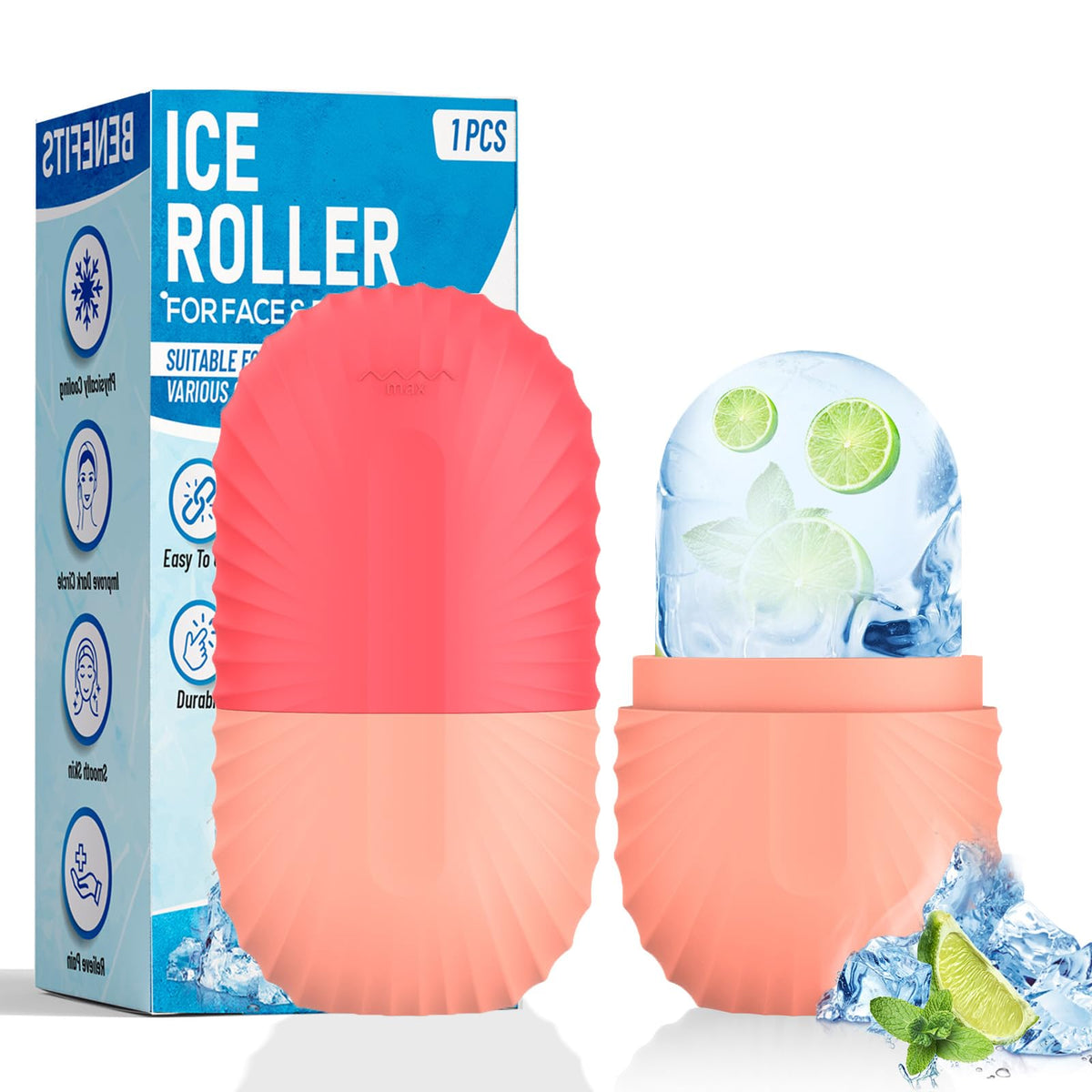 Ice Roller for Face and Eye, Silicone Ice Facial Roller Ice Holder, Face Ice Mold Skin Care, Face Icers Reusable Ice Cube Roller for Shrink Pores Anti Wrinkle Reduce Puffiness, Green